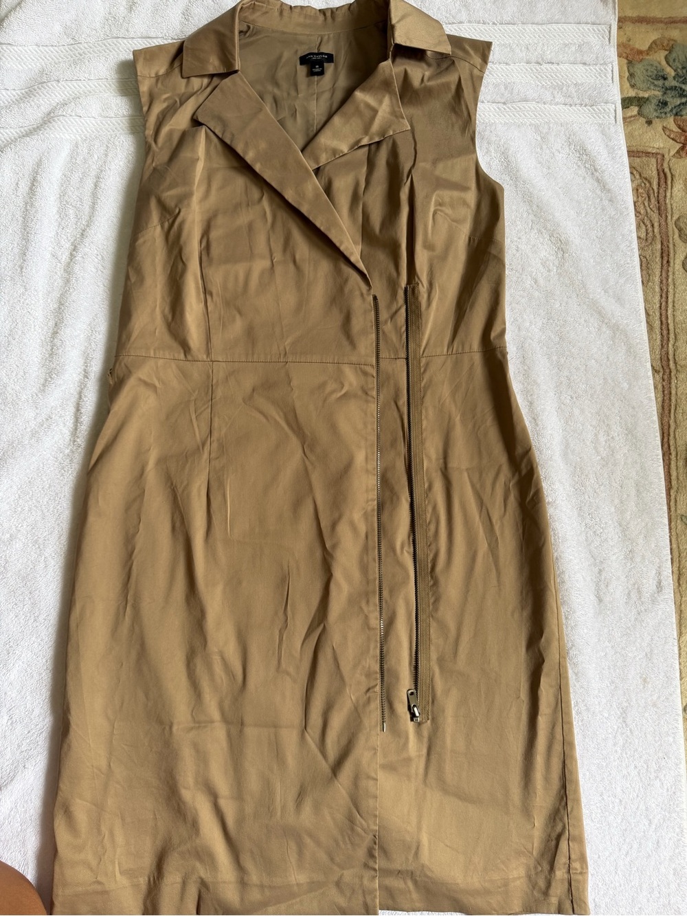 Ann Taylor Tan Sleeveless Pencil Dress with Front Zip